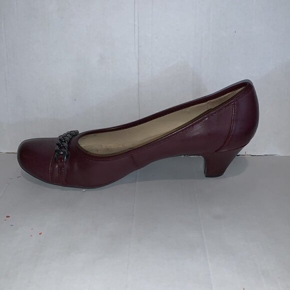 naturalizer N5 comfort US Susy brown slip on heels w/silver tone chain size 7M - Picture 4 of 16